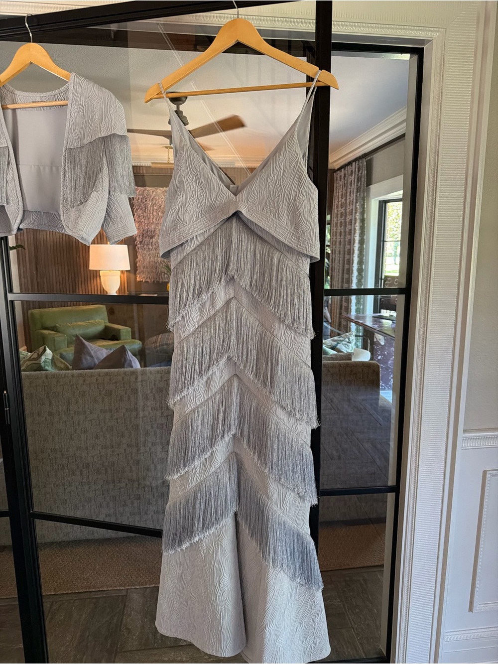 Alexis Silver Chevron Fringe Midi Dress with Jacket - Picture 3 of 4